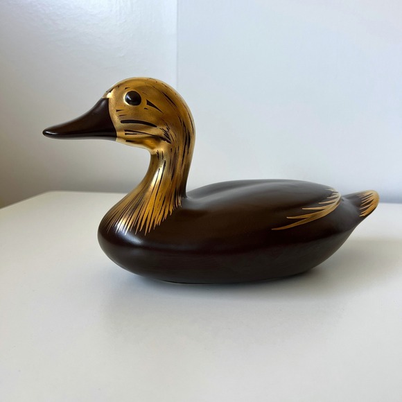 Other - Vintage Brown Gold Ceramic Duck Figurine Mid Century Modern Bird Decor 12"